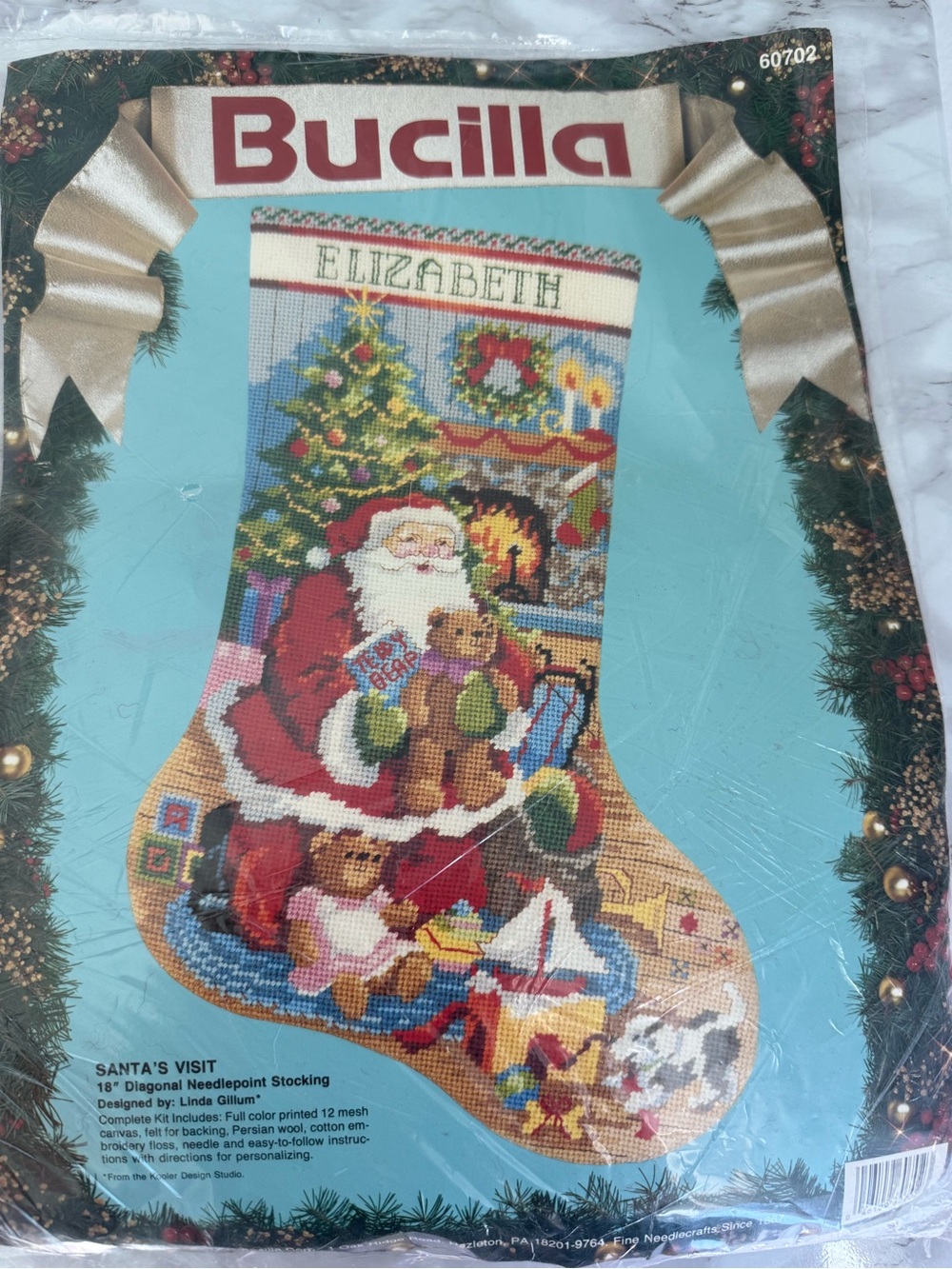 Vintage Bucilla Christmas Santa's Visit Needlepoint Stocking Kit #60702 18" NEW